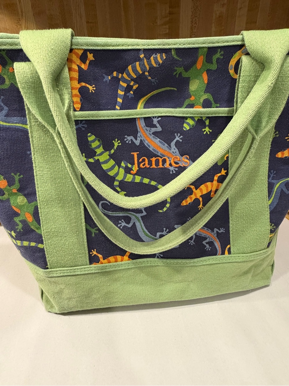 Pottery barn  Navy Blue Lime Green Orange Lizard Print